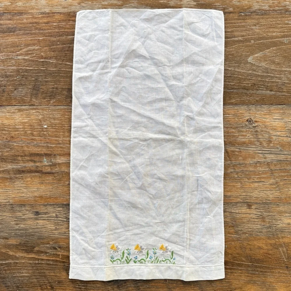 White Embroidered Linen Hand Towel